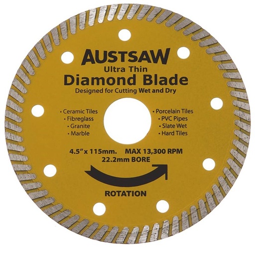[170-AUDIA115U] Austsaw - 115mm (4.5in) Diamond Blade Ultra Thin - 22.2mm Bore - Ultra Thin
