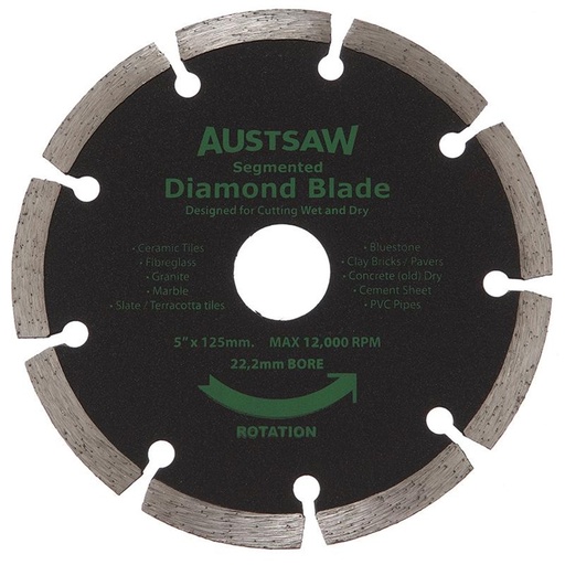 [170-AUDIA125S] Austsaw - 125mm (5in) Diamond Blade Segmented - 22.2mm Bore - Segmented
