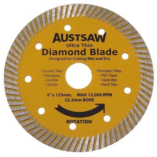 [170-AUDIA125U] Austsaw - 125mm (5in) Diamond Blade Ultra Thin - 22.2mm Bore - Ultra Thin