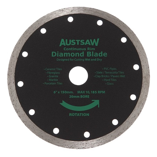 [170-AUDIA150C] Austsaw - 150mm(6in) Diamond Blade Continuous Rim - 20mm Bore - Continuous