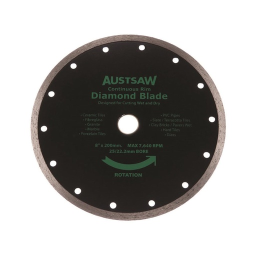 [170-AUDIA200C] Austsaw - 200mm(8in) Diamond Blade Continuous Rim - 25/22.2mm Bore - Continuous