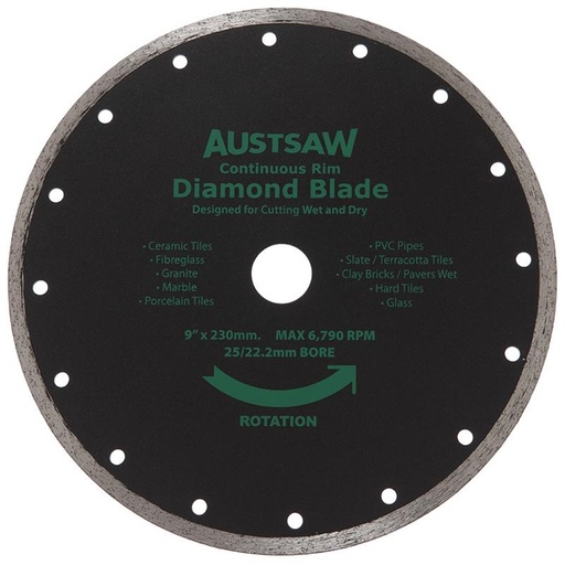 [170-AUDIA230C] Austsaw - 230mm(9in) Diamond Blade Continuous Rim - 25/22.2mm Bore - Continuous