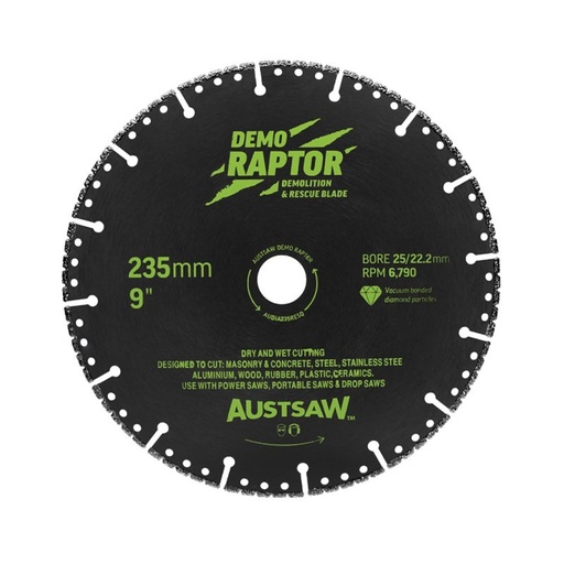 [170-AUDIA235RESQ] 235mm (9in) | Demo Raptor Multi-Purpose Demolition Diamond Blade
