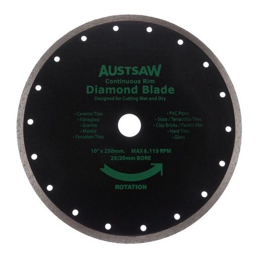 [170-AUDIA250C] Austsaw - 250mm(10in) Diamond Blade Continuous Rim - 25/20mm Bore - Continuous