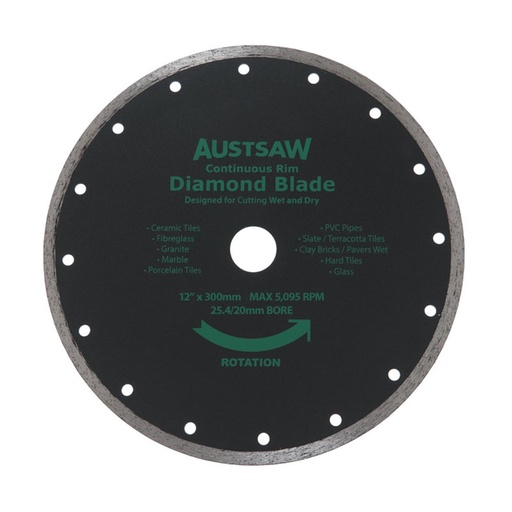 [170-AUDIA300C] Austsaw - 300mm(12in) Diamond Blade Continuous Rim - 25.4/20mm Bore - Continuous