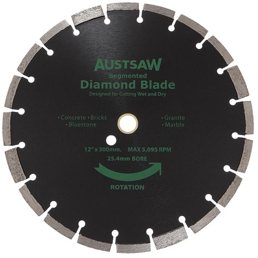 [170-AUDIA300GP] Austsaw - 300mm (12in) Diamond Blade Segmented General Purpose - 25.4/20mm Bore - Gen. Purpose