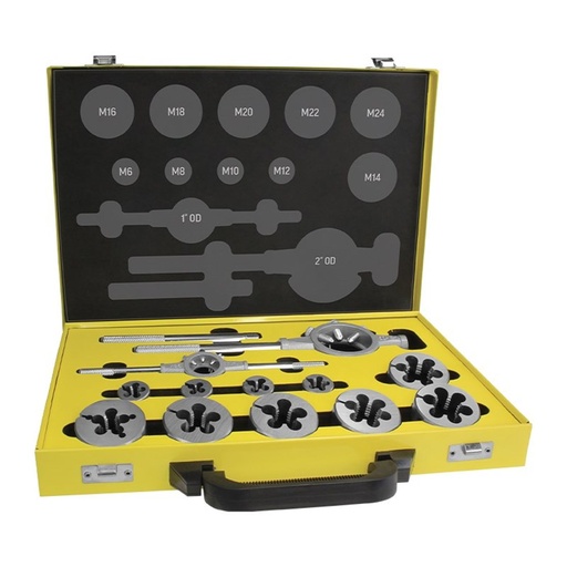 [170-ADSMCC6-24] Alpha Die Set Metric Coarse Carbon M6-M24 12 Piece Metal Box