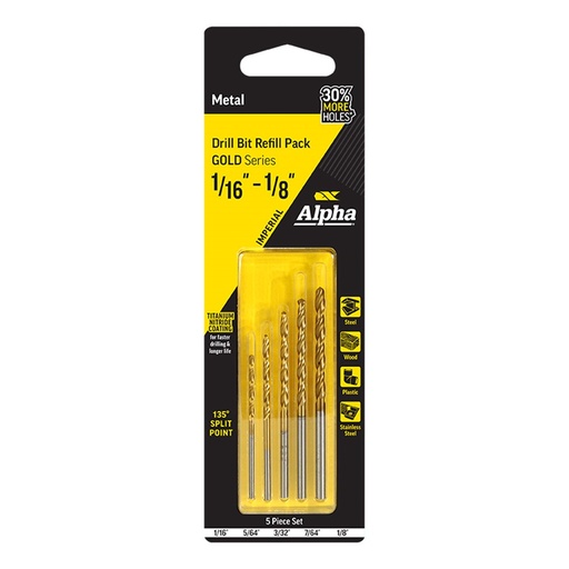 [170-SI5] 5 Piece | Imperial Alpha Gold Series Drill Refill Pack - 1/16 - 1/8in