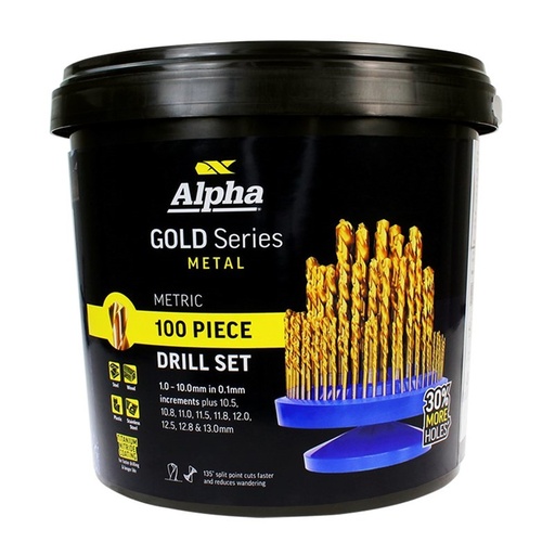 [170-SM100] 100 Piece | Alpha Gold Series Metric Drill Set