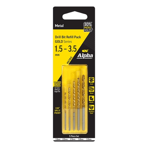 [170-SM5] 5 Piece | Metric Alpha Gold Series Drill Refill Pack - 1.5- 3.5mm