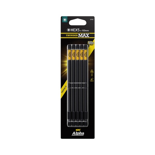[170-CHEX5150SM-5] ThunderMax HEX5 x 150mm Impact Power Bit Carded | 5 Pack