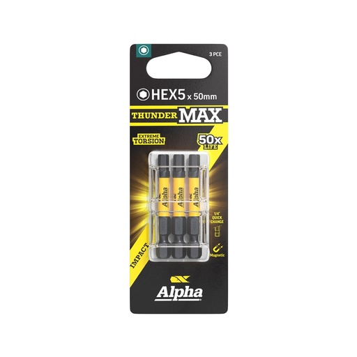 [170-CHEX550SM-3] ThunderMax HEX5 x 50mm Impact Power Bit Carded | 3 Pack