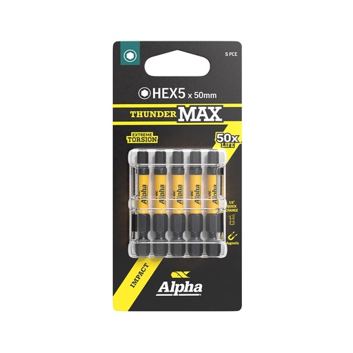 [170-CHEX550SM-5] ThunderMax HEX5 x 50mm Impact Power Bit Carded | 5 Pack