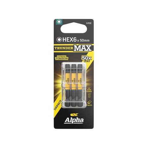 [170-CHEX650SM-3] ThunderMax HEX6 x 50mm Impact Power Bit Carded | 3 Pack