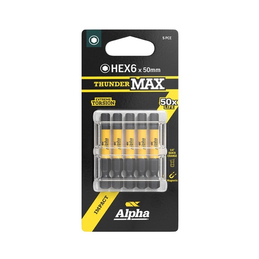 [170-CHEX650SM-5] ThunderMax HEX6 x 50mm Impact Power Bit Carded | 5 Pack