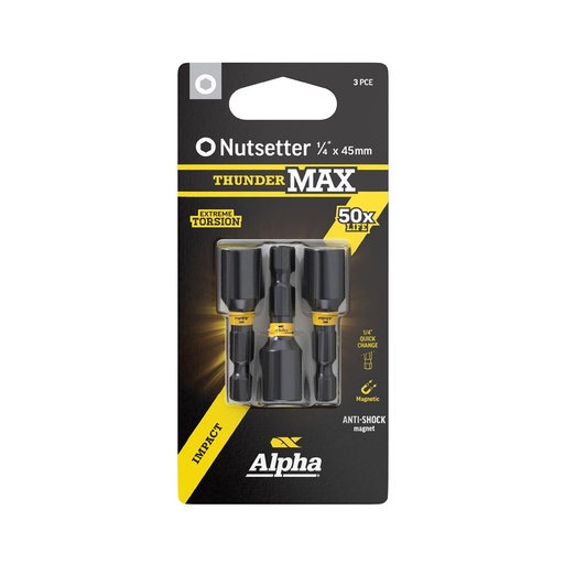 [170-CNS1445SM-3] ThunderMax 1/4in x 45mm Impact Magnetic Nutsetter Carded | 3 Pack