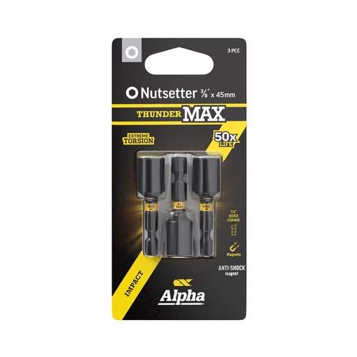 [170-CNS3845SM-3] ThunderMax 3/8in x 45mm Impact Magnetic Nutsetter Carded | 3 Pack