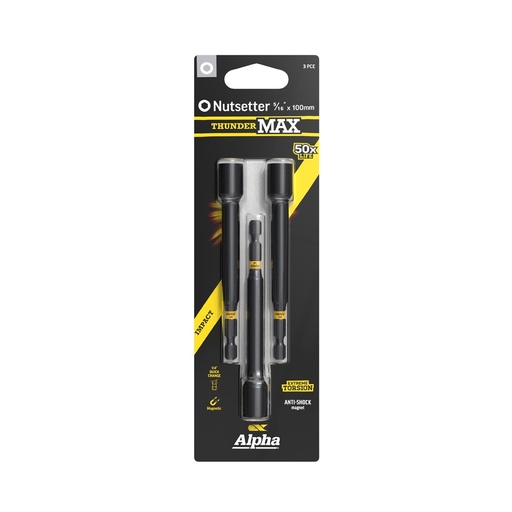 [170-CNS516100SM-3] ThunderMax 5/16in x 100mm Impact Magnetic Nutsetter Carded | 3 Pack