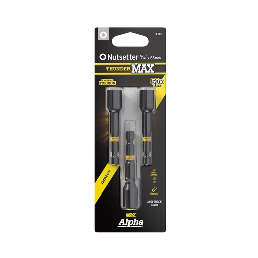 [170-CNS51665SM-3] ThunderMax 5/16 Inch x 65mm Impact Magnetic Nutsetter Carded | 3 Pack