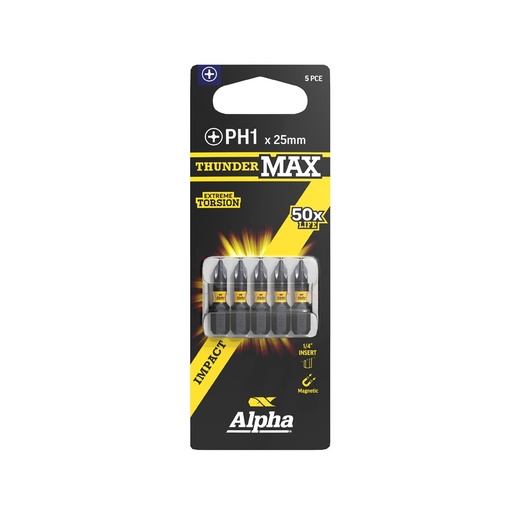 [170-CPH125SM-5] ThunderMax PH1 x 25mm Impact Insert Bit Carded | 5 Pack