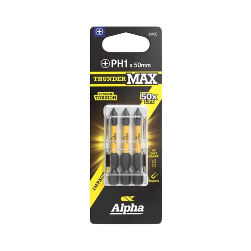 [170-CPH150SM-3] ThunderMax PH1 x 50mm Impact Power Bit Carded | 3 Pack