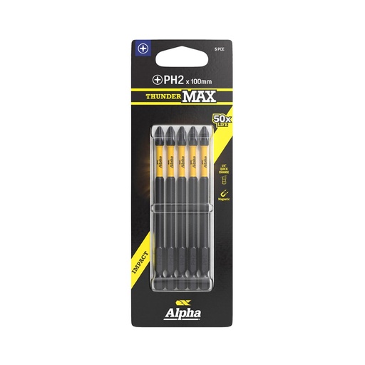 [170-CPH2100SM-5] ThunderMax PH2 x 100mm Impact Power Bit Carded | 5 Pack