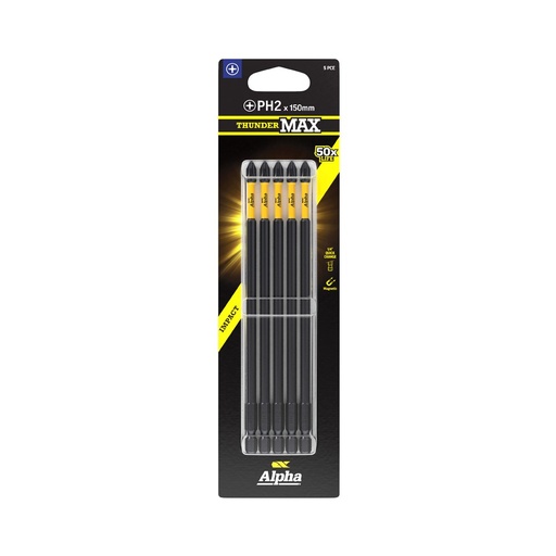 [170-CPH2150SM-5] ThunderMax PH2 x 150mm Impact Power Bit Carded | 5 Pack