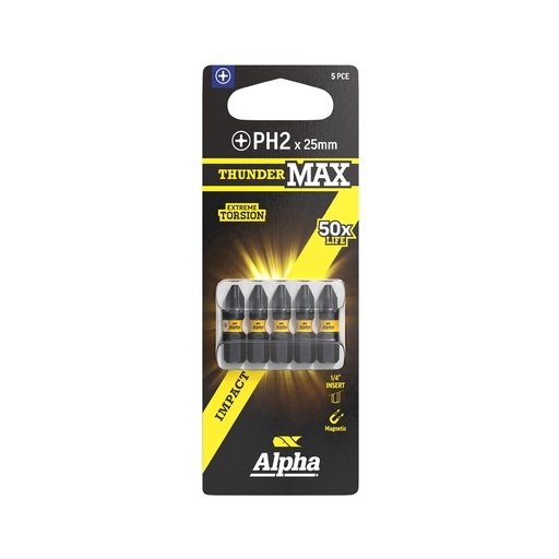 [170-CPH225SM-5] ThunderMax PH2 x 25mm Impact Insert Bit Carded | 5 Pack