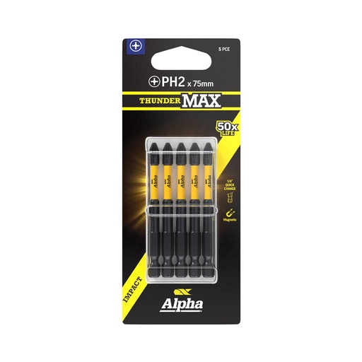 [170-CPH275SM-5] ThunderMax PH2 x 75mm Impact Power Bit Carded | 5 Pack