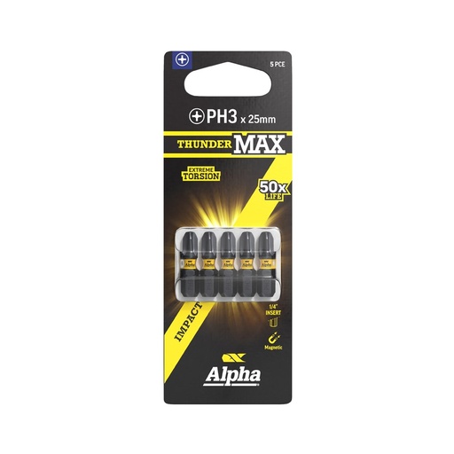 [170-CPH325SM-5] ThunderMax PH3 x 25mm Impact Insert Bit Carded | 5 Pack
