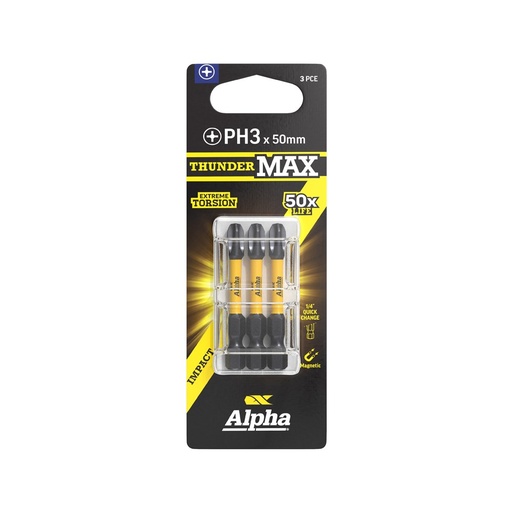[170-CPH350SM-3] ThunderMax PH3 x 50mm Impact Power Bit Carded | 3 Pack