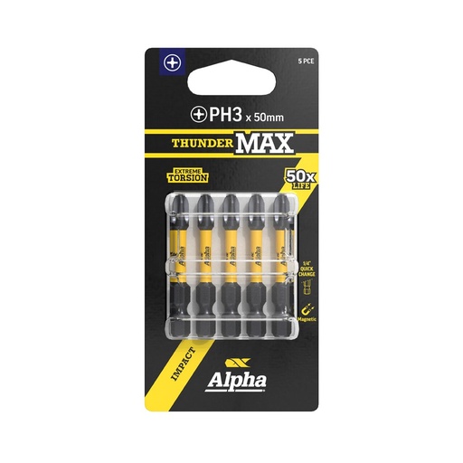 [170-CPH350SM-5] ThunderMax PH3 x 50mm Impact Power Bit Carded | 5 Pack