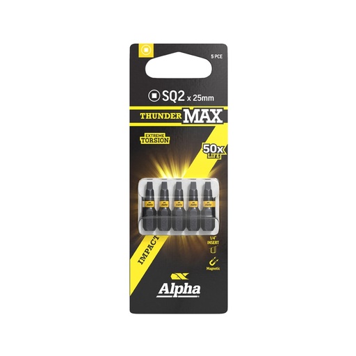 [170-CSQ225SM-5] ThunderMax SQ2 x 25mm Impact Insert Bit Carded | 5 Pack