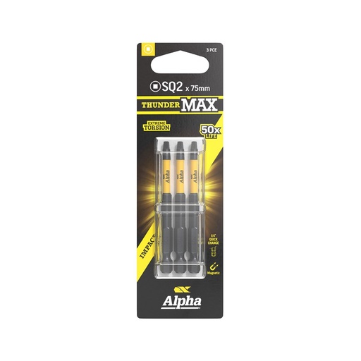 [170-CSQ275SM-3] ThunderMax SQ2 x 75mm Impact Power Bit Carded | 3 Pack
