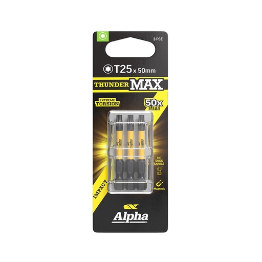 [170-CTX2550SM-3] ThunderMax TX25 x 50mm Impact Power Bit Carded | 3 Pack