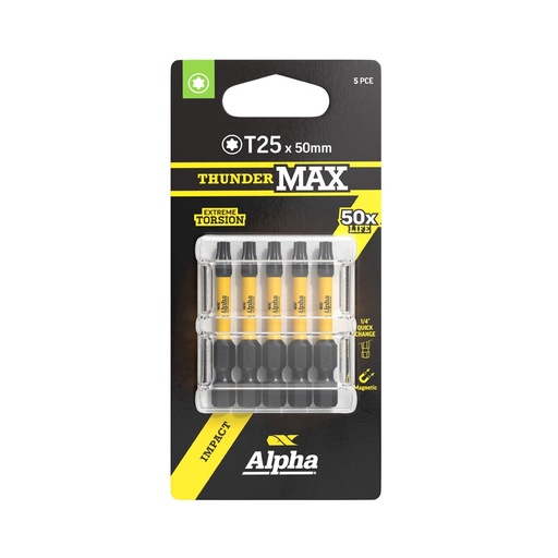 [170-CTX2550SM-5] ThunderMax TX25 x 50mm Impact Power Bit Carded | 5 Pack