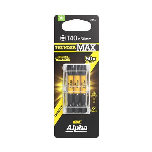 [170-CTX4050SM-3] ThunderMax TX40 x 50mm Impact Power Bit Carded | 3 Pack