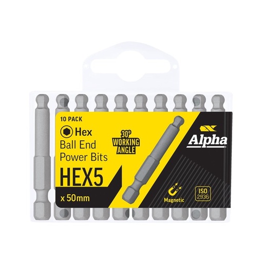 [170-HEX5BE50H] HEX 5 x 50mm Ball End Power Bit - Handipack (x10)