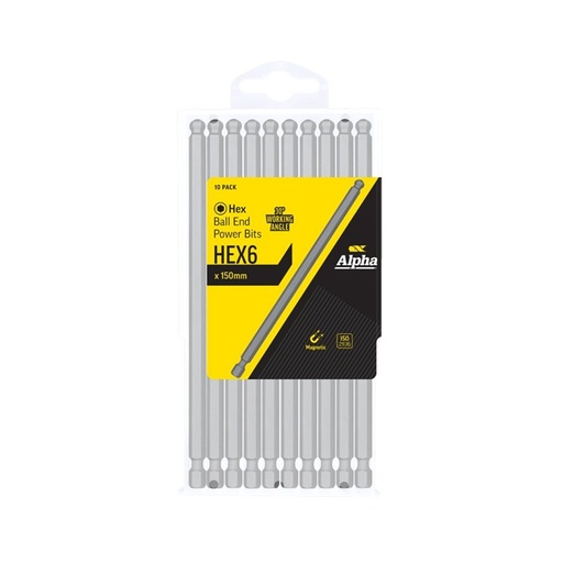 [170-HEX6BE150H] HEX 6 x 150mm Ball End Power Bit - Handipack (x10)