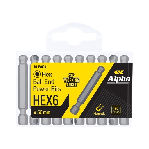 [170-HEX6BE50H] HEX 6 x 50mm Ball End Power Bit - Handipack (x10)