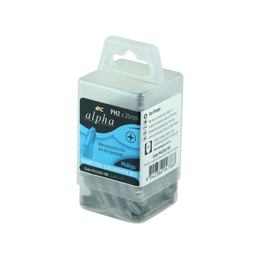 [170-PH225SHXXL] PH2 X 25mm Phillips Insert Bits - 100pcs Bulk Pack