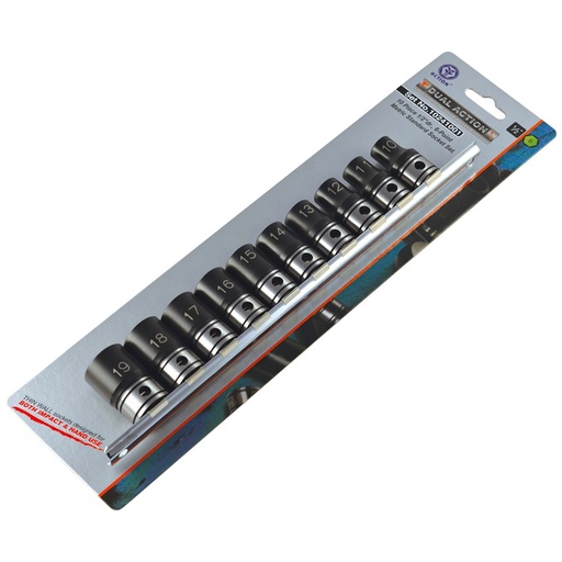 [170-10241001] 10 Piece 1/2 Inch Driveive 6-Point Metric, Standard Socket Set Dual Action