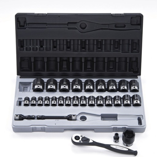 [170-10242901] 29 Piece 1/2 Inch Driveive 6-Point Metric, Standard Socket Set Dual Action