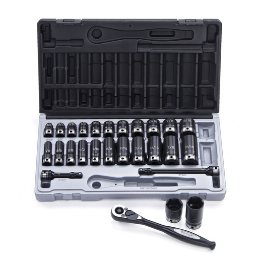 [170-12142701] 27 Piece 3/8 Inch Driveive 6-Point Imperial, Standard & Deep Socket Set Dual Action
