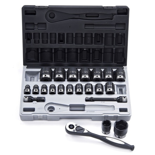 [170-12242201] 22 Piece 1/2 Drive 6-Point Imperial, Standard Socket Set Dual Action