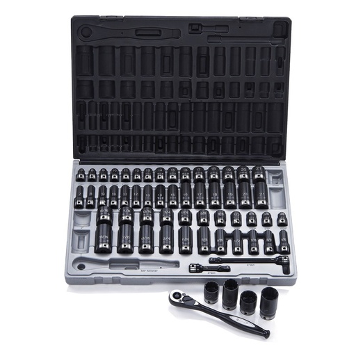 [170-14145901] 59 Piece 3/8 Inch Driveive 12-Point Metric & Imperial, Standard & Deep Socket Set Dual Action