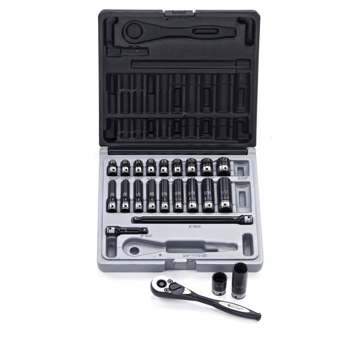 [170-16042301] 23 Piece 1/4 Inch Driveive 12-Point Imperial, Standard & Deep Socket Set Dual Action