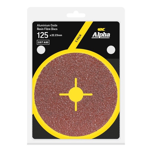 [170-CGRFA12580] Resin Fibre Disc 125mm A80 Grit AlOx Carded (Pk 5)