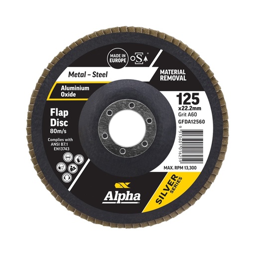 [170-GFDA12560] Flap Disc 125mm A60 Grit | Alox Silver Series Bulk