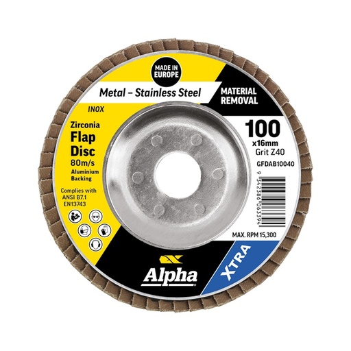 [170-GFDAB10040] Flap Disc 100mm Z40 Grit Zirconia Aluminium Back Xtra Bulk